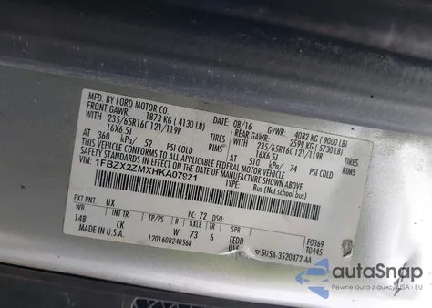 2017 Ford Transit-350 Xlt z USA, uszkodzony, nr VIN 1FBZX2ZMXHKA07921